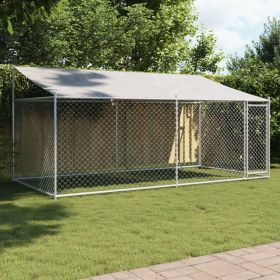 Dog Cage with Roof and Door Gray 13.1'x6.6'x6.6' Galvanized Steel