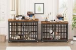 Furniture style dog crate wrought iron frame door with side openings, Rustic Brown, 43.3''W x 29.9''D x 33.5''H.