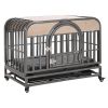 46in Heavy Duty Dog Crate, Furniture Style Dog Crate with Removable Trays and Wheels for High Anxiety Dogs