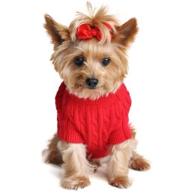 Combed Cotton Cable Knit Dog Sweater (Color/Design: Fiery Red)