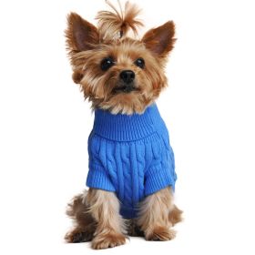 Dog Cable Knit 100% Cotton Sweater - Riverside Blue (Color/Design: XX-Small)