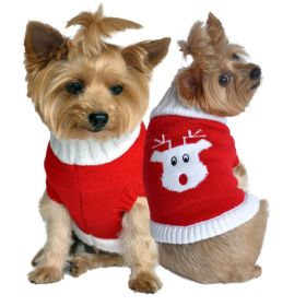 Combed Cotton Cable Knit Dog Sweater - Holiday Collection (Color/Design: Red Rudolph Holiday)