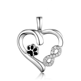 Heart Shaped Dog Paw Necklace Silver (Style: Single pendant without chain)