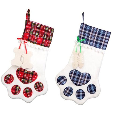 Christmas Gift Bags Pet Dog Cat Paw Stocking Socks Plaid Xmas Tree Ornaments Christmas Gift Bags Pet Dog Cat Paw Stocking Socks Plaid Xmas Tree Ornaments