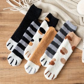 5 Pairs Winter Socks Women Thick Coral fleece Warm Socks Animal Cat Paw Cute Socks Girls Soft Floor Socks (Color: Random, size: 35-40EUR Free Size)