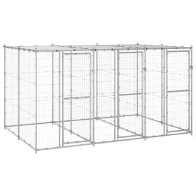 Outdoor Dog Kennel Galvanized Steel with Roof 78.1 ftÂ² (Color: Silver)