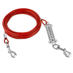 Dog Tie Out Cable Long Dog Leash Chew Proof Lead Dog Chain with Durable Spring 360Â° Rotatable Clips PVC Case for Outside Yard Caming (Color: Red, size: 9m)