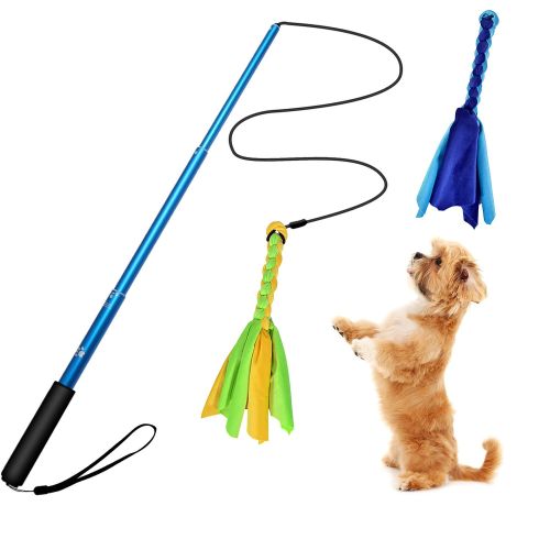 Extendable Dog Flirt Pole with Lure 10.23-26.77in Teaser Wand with 2 Replaceable Interactive Tail Toys Extendable Dog Flirt Pole with Lure 10.23-26.77in Teaser Wand with 2 Replaceable Interactive Tail Toys