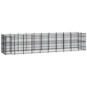 Outdoor Dog Kennel Steel 198.4 ftÂ² (Color: Black)