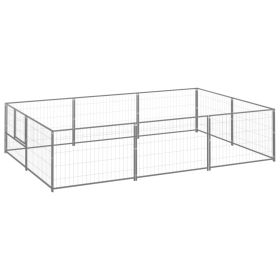 Dog Kennel Silver 64.6 ftÂ² Steel (Color: Silver)