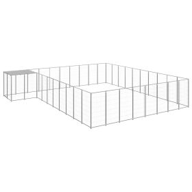 Dog Kennel Silver 273.5 ftÂ² Steel (Color: Silver)