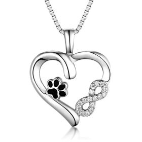 Heart Shaped Dog Paw Necklace Silver (Style: Pendant Box Chain 40x5cm)