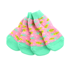 Non-Skid Dog Socks (Color/Design: Pineapple Luau)