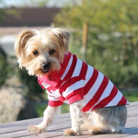 Solid and Striped Dog Polo (Color/Design: Flame Scarlet Red & White)