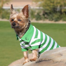 Solid and Striped Dog Polo (Color/Design: Greenery & White)