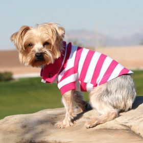 Solid and Striped Dog Polo (Color/Design: Pink Yarrow & White)