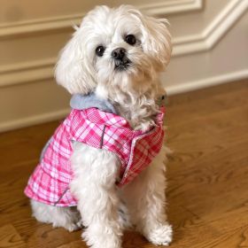 Weekender Dog Sweatshirt Hoodie (Color/Design: Pink and White Plaid Quilted)